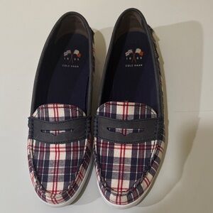 Cole Haan Women’s Flat Navy and Red Plaid Loafers Size 8.5 B Flat Casual shoes